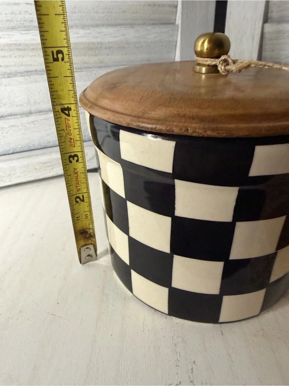 Checkerboard Ceramic Canister with Wood Lid Mackenzie Childs Inspired